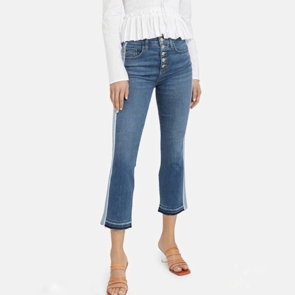 Veronica Beard Jeans NWT Carolyn Tuxedo Stripe High-Rise Baby Boot - Picture 1 of 16